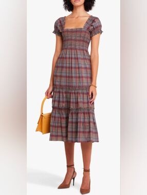 O. P. T.  Daphne Check Print Tiered Midi Dress